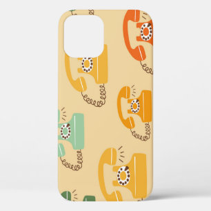 Retro telephones, colourful seamless pattern. iPhone 12 case