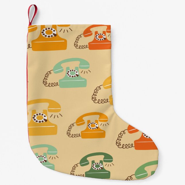 Retro telephones, colourful seamless pattern. small christmas stocking (Front)