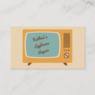Retro Television TV Business Card Cream Gold