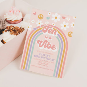 Retro Ten is a Vibe Rainbow 10th Birthday Invitation