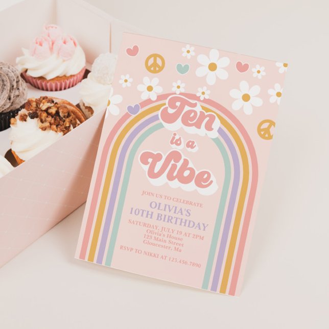 Retro Ten is a Vibe Rainbow 10th Birthday Invitation (Creator Uploaded)