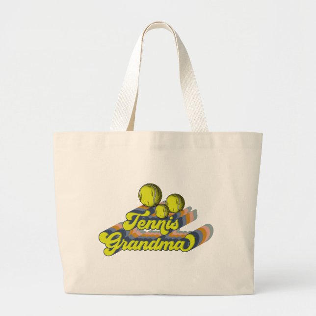 Retro Tennis Grandma Sublimation Design, Tennis Large Tote Bag (Front)