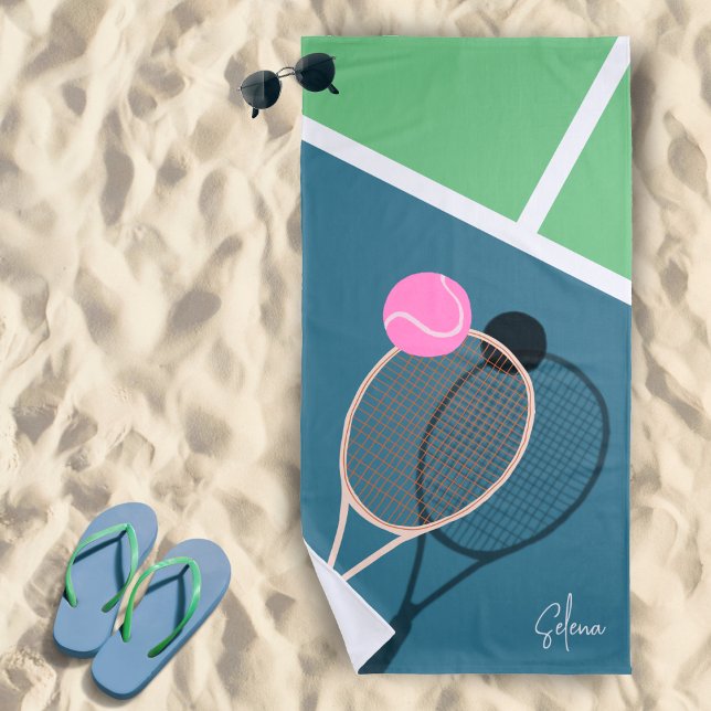 Retro Tennis Hard Court Star Custom Signature Beach Towel (Creator Uploaded)