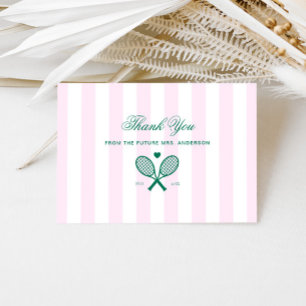 Retro Tennis Pink Stripes Thank You Card