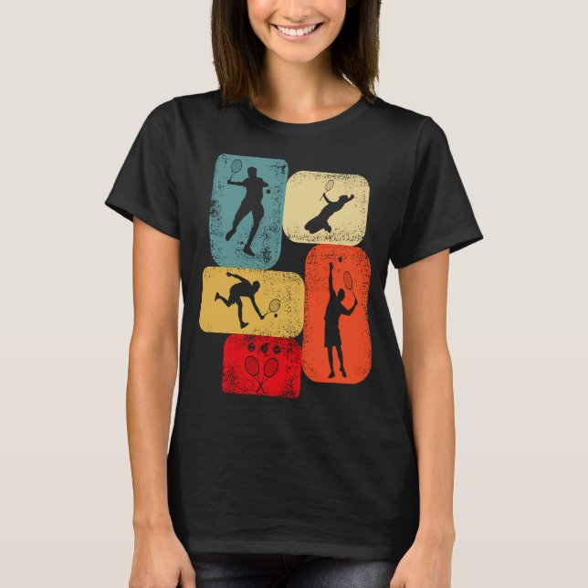 Retro tennis player with tennis racket tennis ball T-Shirt (Front)