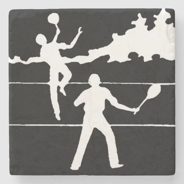 Retro Tennis Silhouette Stone Coaster (Front)