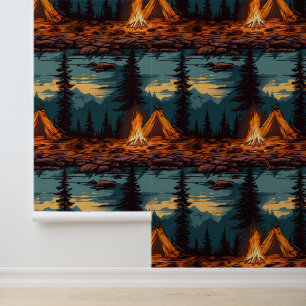 Retro Tent and Campfire Wallpaper