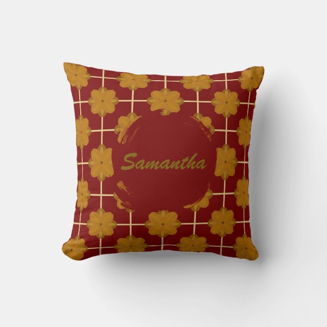 Retro Terra Bloom Floral Tile Throw Pillow (Front)