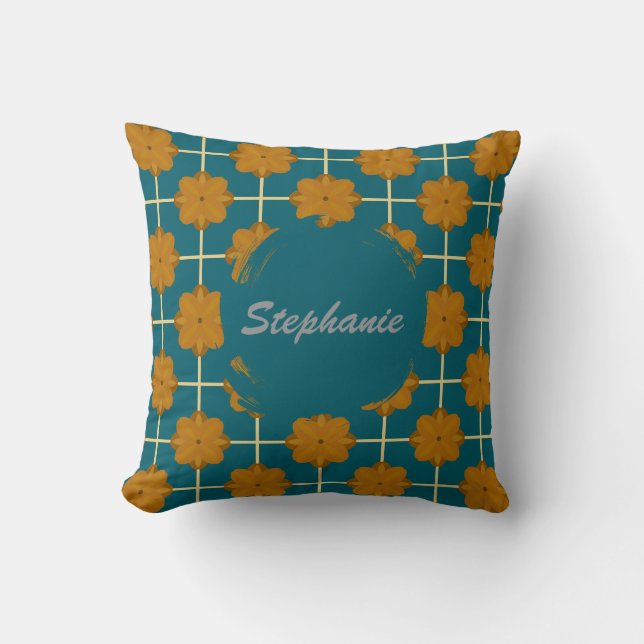 Retro Terra Bloom Floral Tile Throw Pillow (Front)