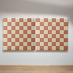 Retro Terracotta & Beige Starburst Checkered  Ceramic Tile