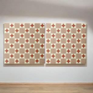 Retro Terracotta & Beige Starburst Chequered  Ceramic Tile