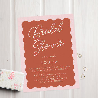 Retro Terracotta & Blush Wavy Bridal Shower Invita Invitation