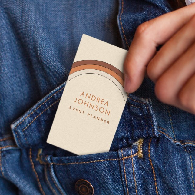 Retro Terracotta Cream 60s 70s Rainbow Stripes  Business Card (Creator Uploaded)