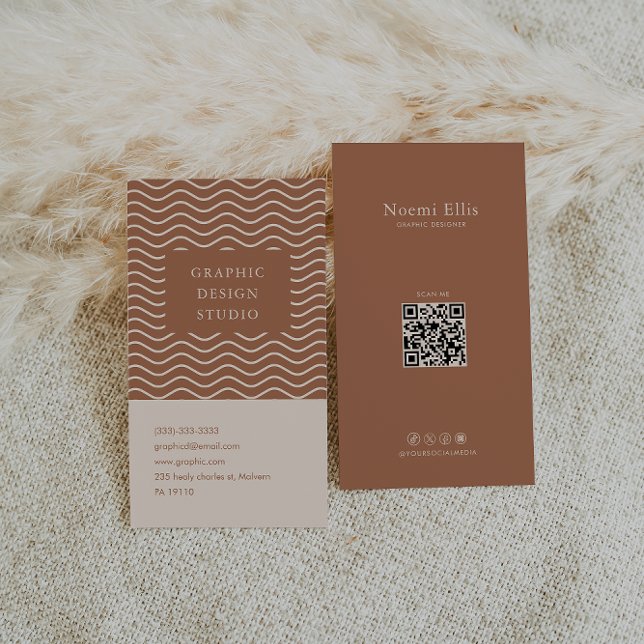Retro Terracotta Curly Line Graphic Designer Business Card (Creator Uploaded)