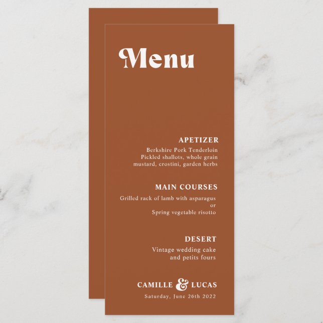 Retro Terracotta Rust Wedding  Menu (Front/Back)