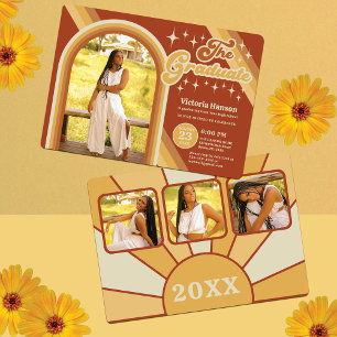 Retro Terracotta Typography Summer Sun Graduation Invitation