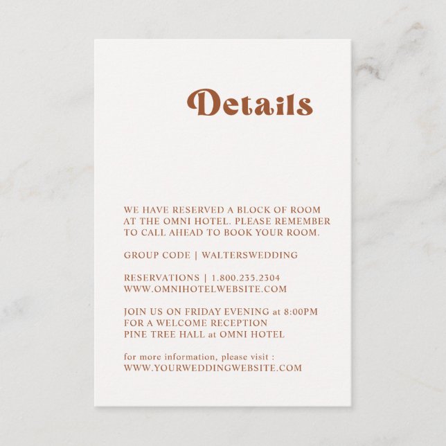 Retro Terracotta Wedding Details Enclosure Card (Front)