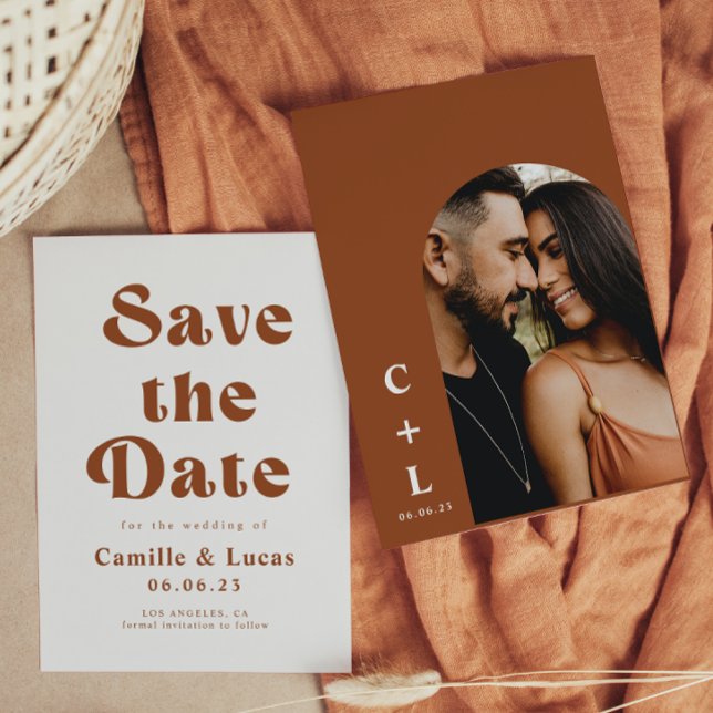 Retro Terracotta Wedding Save The Date Invitation (Creator Uploaded)