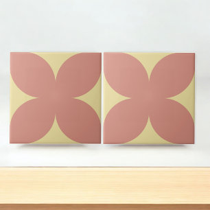 Retro Terracotta Yellow Floral Petal Mid Century Ceramic Tile
