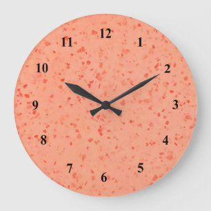 Retro Terrazzo Elegant Living Coral Pattern Large Clock