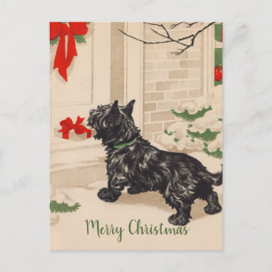 Retro Terrier Delivering Christmas Gift Holiday Postcard