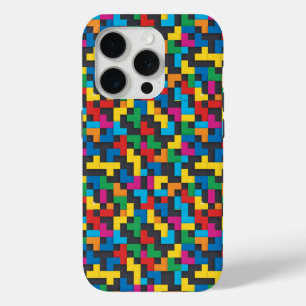 Retro Tetris Blocks Seamless Pattern iPhone 15 Pro Case