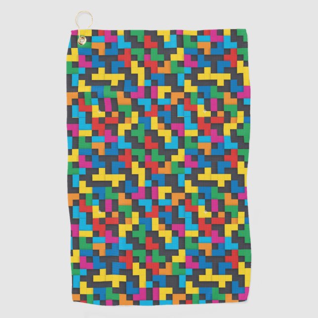 Retro Tetris Blocks Seamless Pattern Golf Towel (Front)