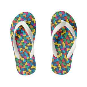 Retro Tetris Blocks Seamless Pattern Kid's Thongs