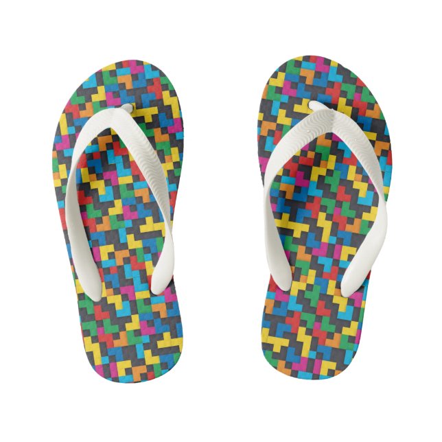 Retro Tetris Blocks Seamless Pattern Kid's Thongs (Footbed)