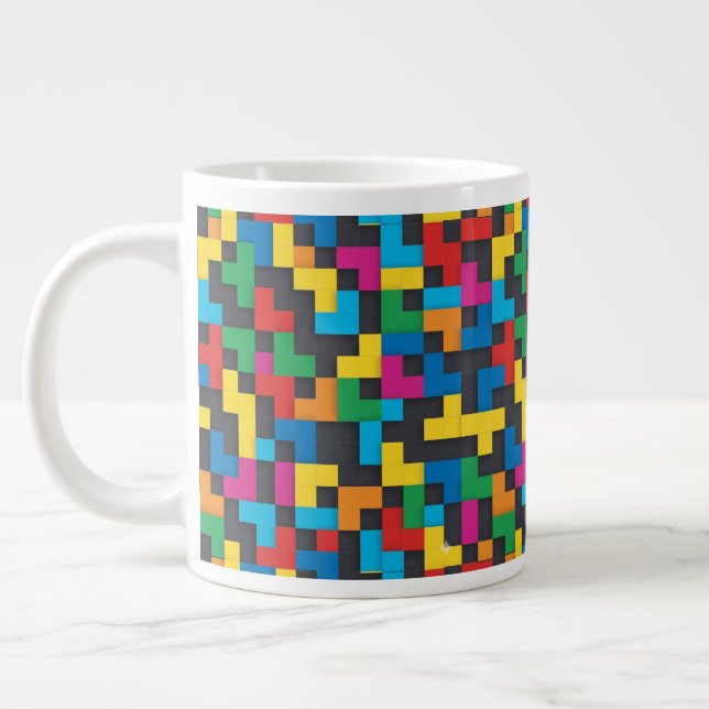 Retro Tetris Blocks Seamless Pattern Large Coffee Mug (Left)