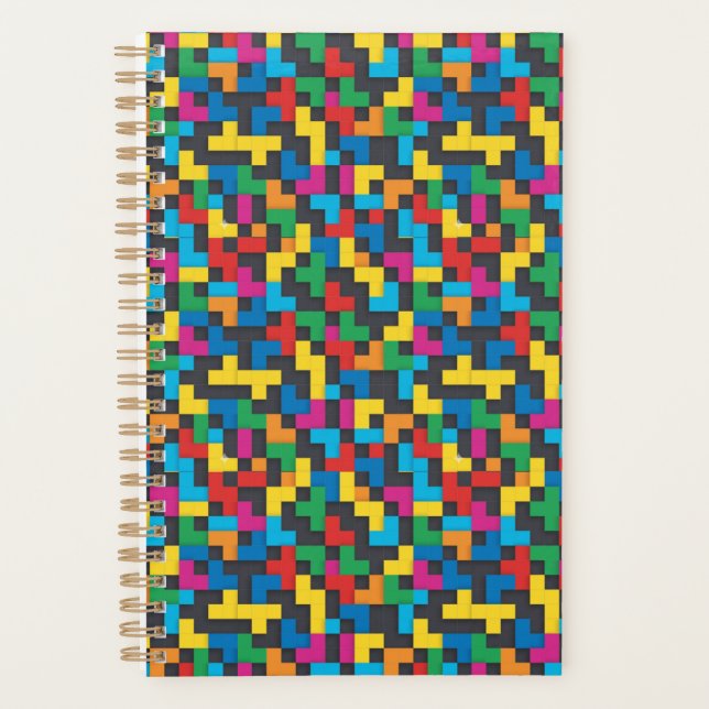 Retro Tetris Blocks Seamless Pattern Planner (Front)