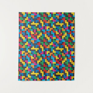 Retro Tetris Blocks Seamless Pattern Tapestry