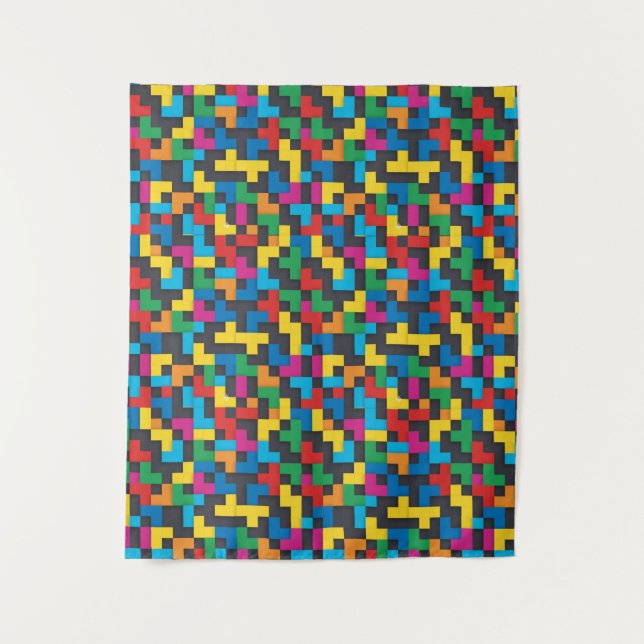 Retro Tetris Blocks Seamless Pattern Tapestry (Front)