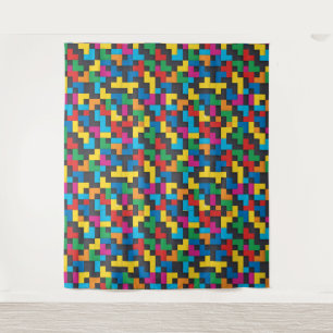 Retro Tetris Blocks Seamless Pattern Tapestry