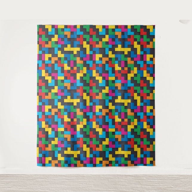 Retro Tetris Blocks Seamless Pattern Tapestry (Front)
