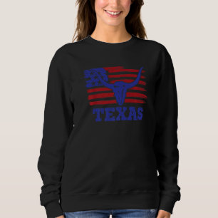 Retro Texas Longhorn American Flag Map Men Women Sweatshirt