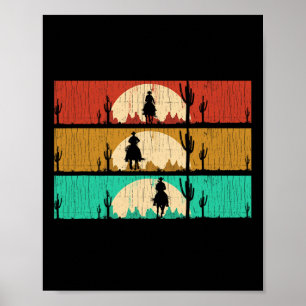Retro Texas Rodeo Western Horseback Riding Line Da Poster