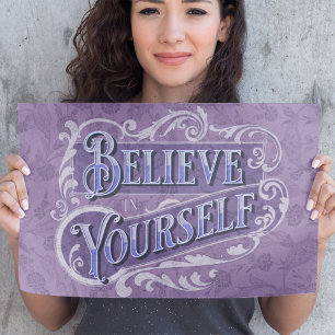 Retro Text Flourish Motivational Quote Violet Poster