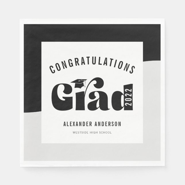 Retro Text Light Black and White Graduation Napkin (Front)
