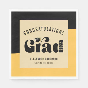 Retro Text Light Gold and Black Graduation Napkin