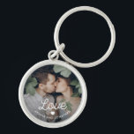 Retro Text | Love with Heart and Your Photo Key Ring<br><div class="desc">This stylish keychain features a charming,  retro-style text overlay with a heart and your own personal photo.</div>