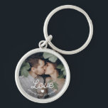Retro Text | Love with Heart and Your Photo Key Ring<br><div class="desc">This stylish keychain features a charming,  retro-style text overlay with a heart and your own personal photo.</div>