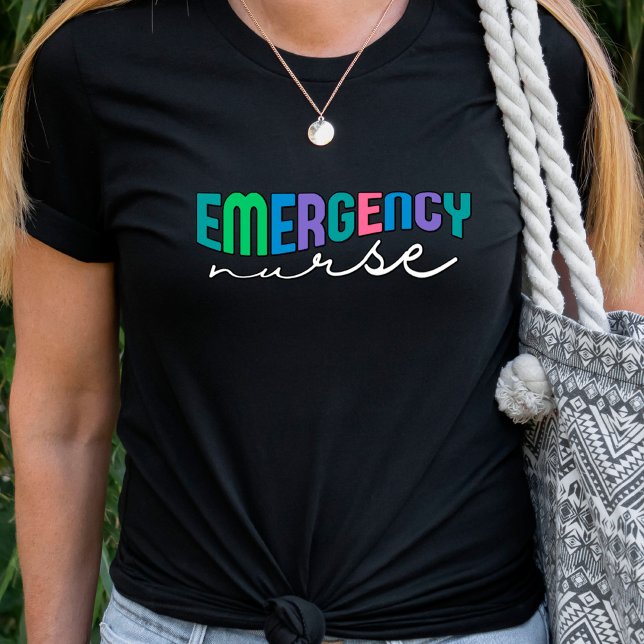 Retro Text Wavy Emergency Nurse T-Shirt (Creator Uploaded)