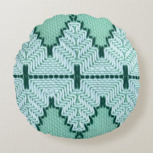 Retro textile yarn couching, graphic pulse. round cushion