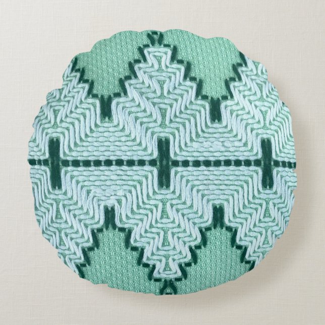 Retro textile yarn couching, graphic pulse. round cushion (Front)
