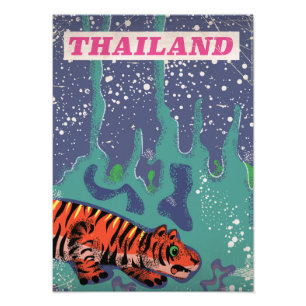 Retro Thailand tiger travel poster