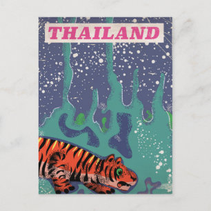 Retro Thailand tiger travel poster Postcard