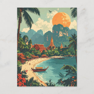 Retro Thailand Tropical Beach Travel Postcard