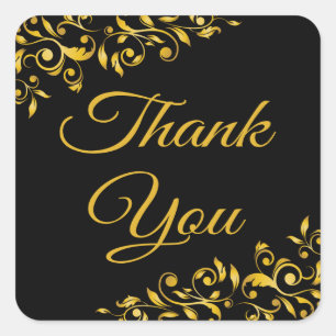 Retro Thank You Black And Gold Floral Wedding Square Sticker