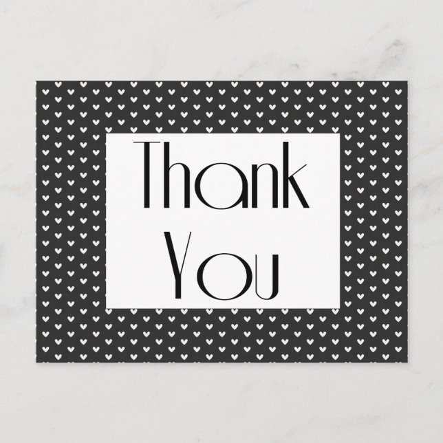 Retro Thank You Black And White Hearts Greeting Postcard (Front)